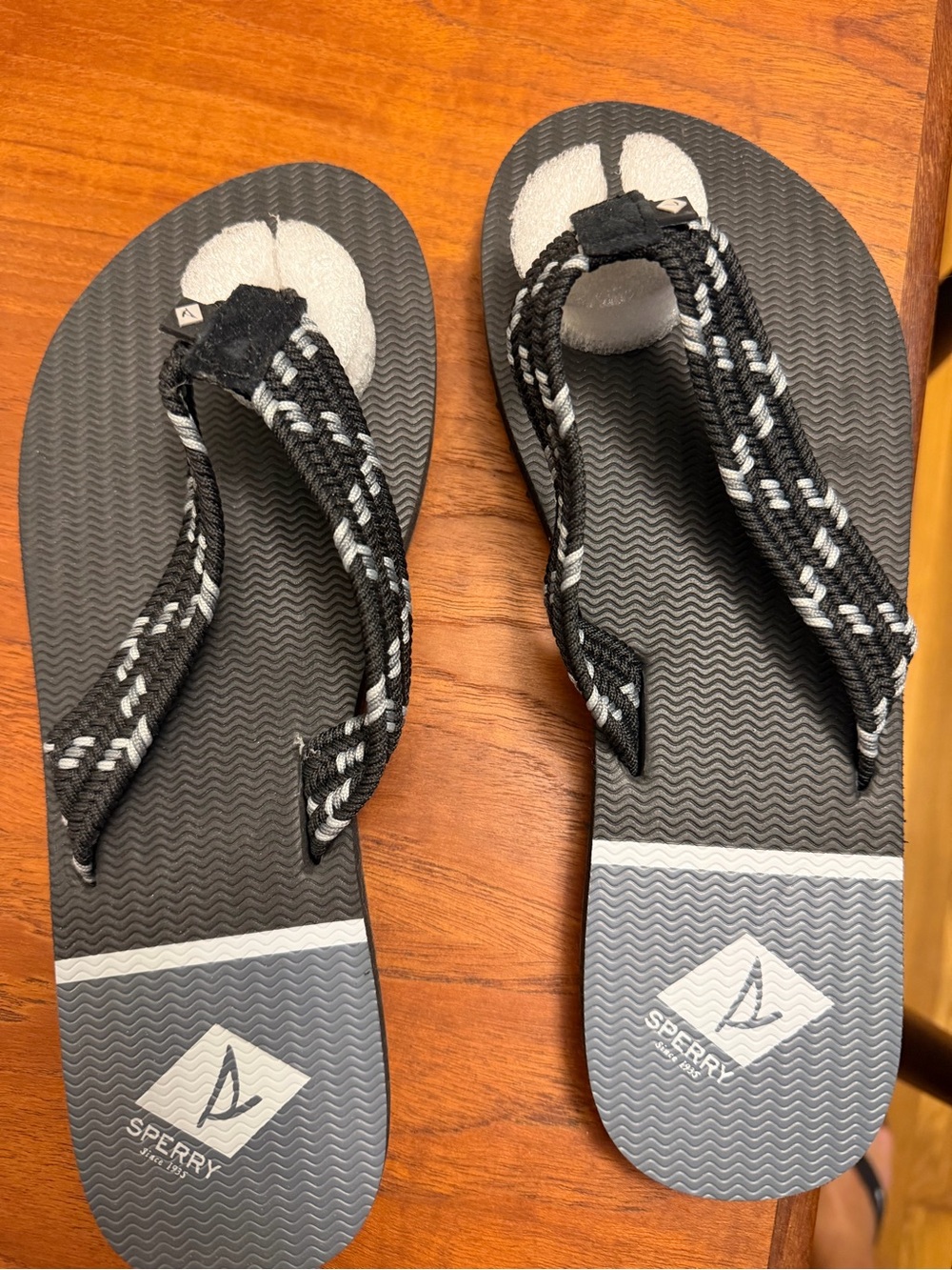 Sperry Kids Black and White Braided-Strap Flip Flops